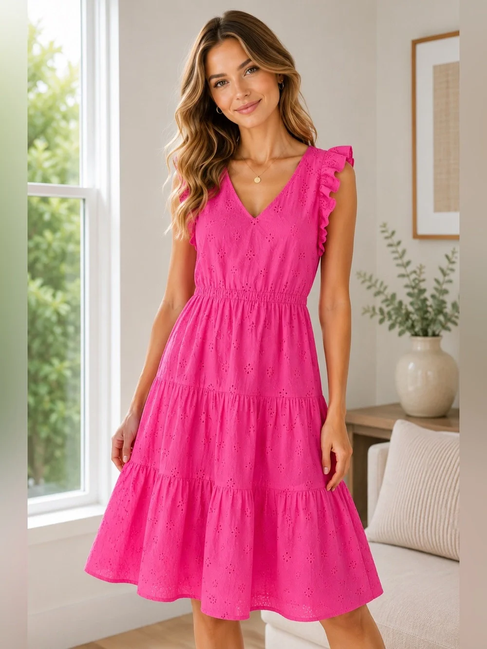J. Crew Pink Midi Dress Ruffle Sleeves Eyelet floral details size 00